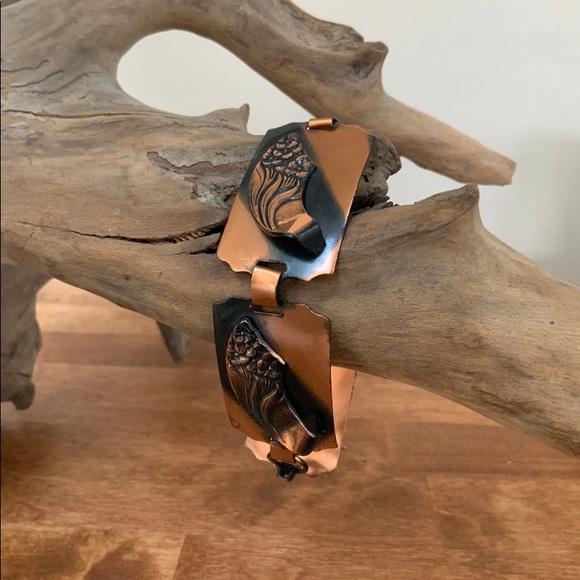 VTG Burnished Copper Bracelet Abstract Floral - Picture 2 of 7